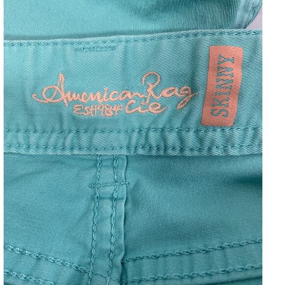American Rag Cie Jeans Junior Size 7 S Skinny Stretch Blue Green Denim - Picture 3 of 9
